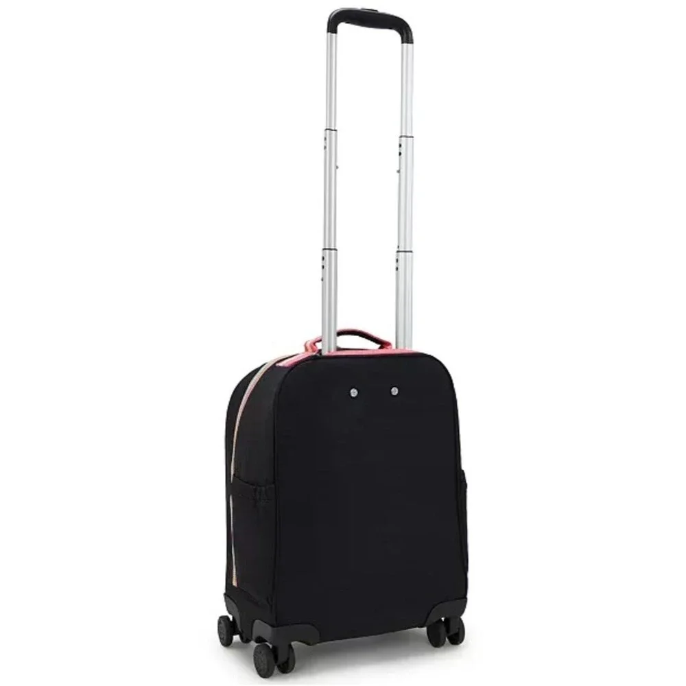 Kipling Mese Rolling Backpack Black Rolling Suitcase with Rainbow Zipper Accents